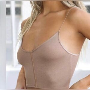 Joah Brown Corded V Crop Tank Peach